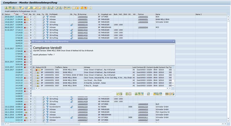 SAP Plug-In Versand Sanktionslistenprüfung Sanktionslistne prüfen mit dbh SAP Plug-In