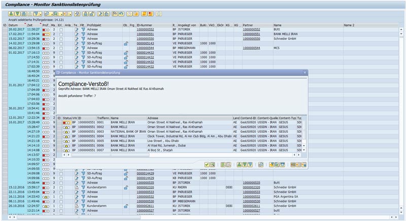 Check sanctions list with dbh SAP Plug-In 