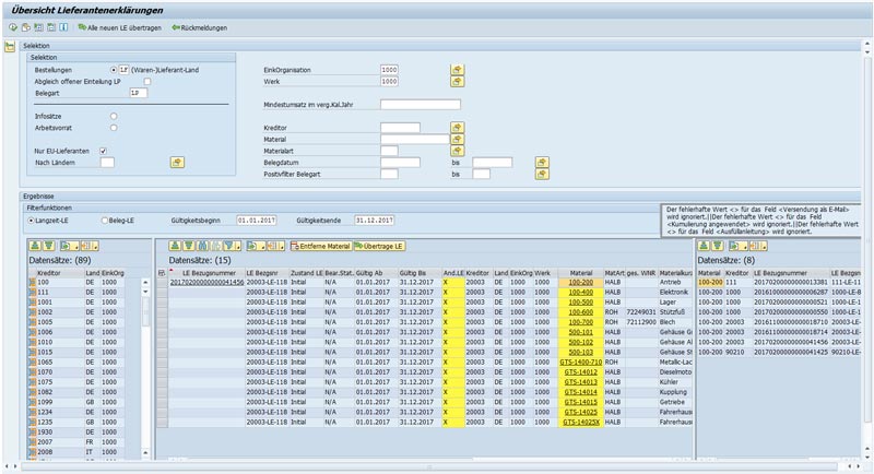 SAP Plug-In mit Monitor für Lieferantenerklärungen