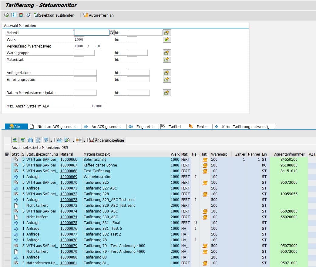 SAP Plug-In Tariffing Status Monitor