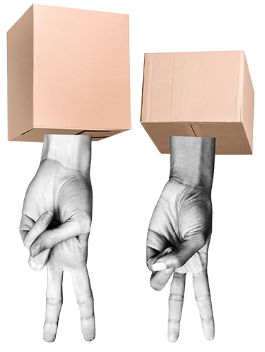 Two hands, each carrying a shipping carton.